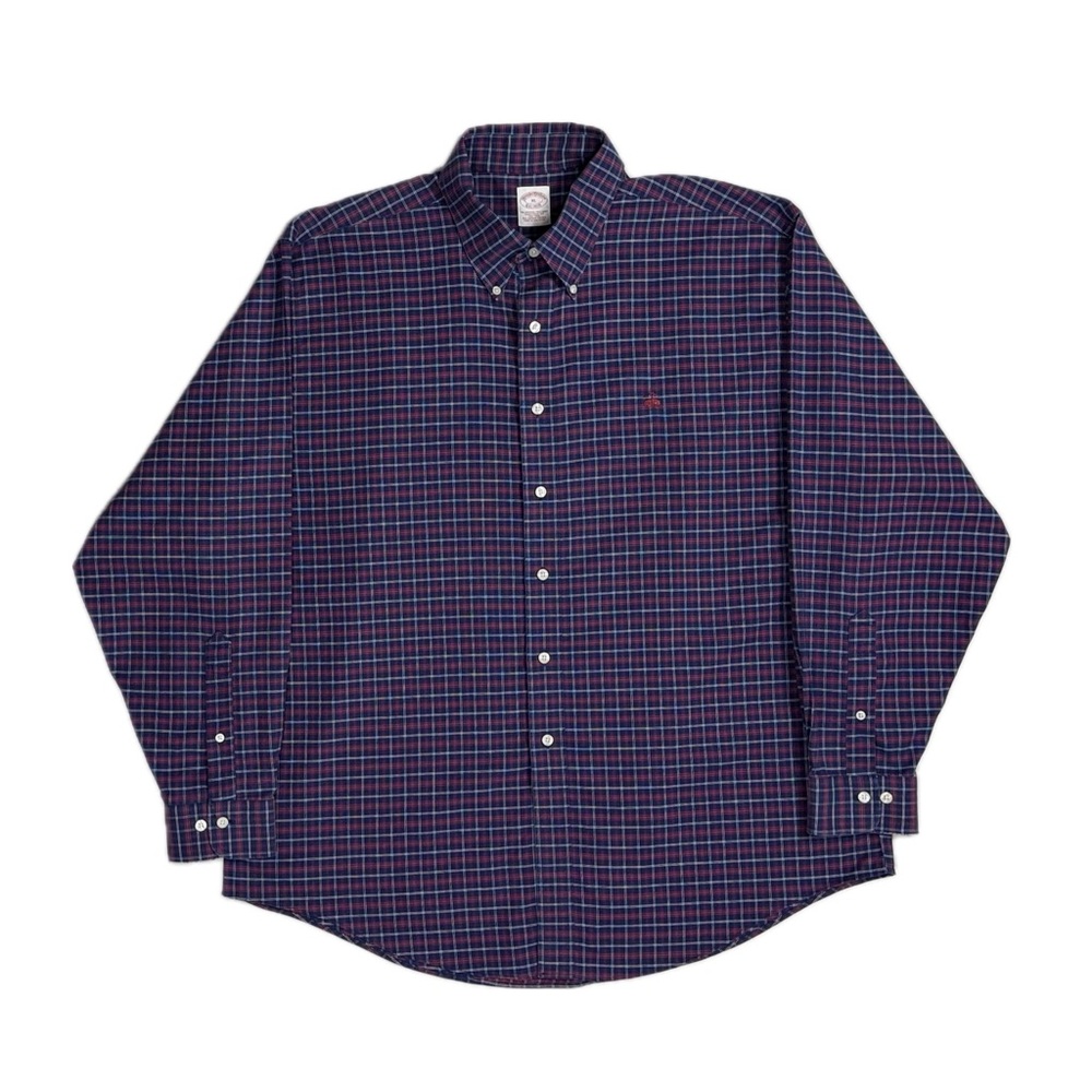 Brooks Brothers 1818 all supima cotton navy red check button down shirt mens XL